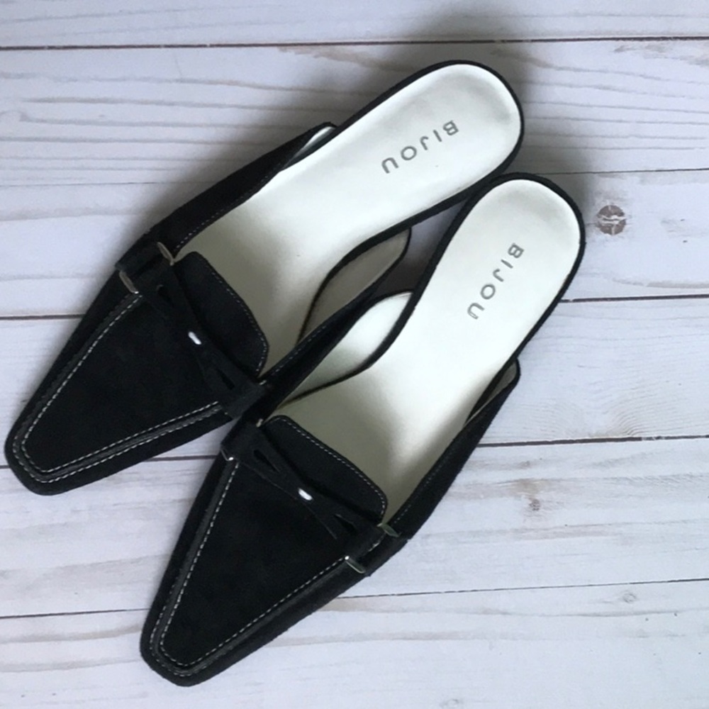 Bijou black suede mule flats with pointed toe